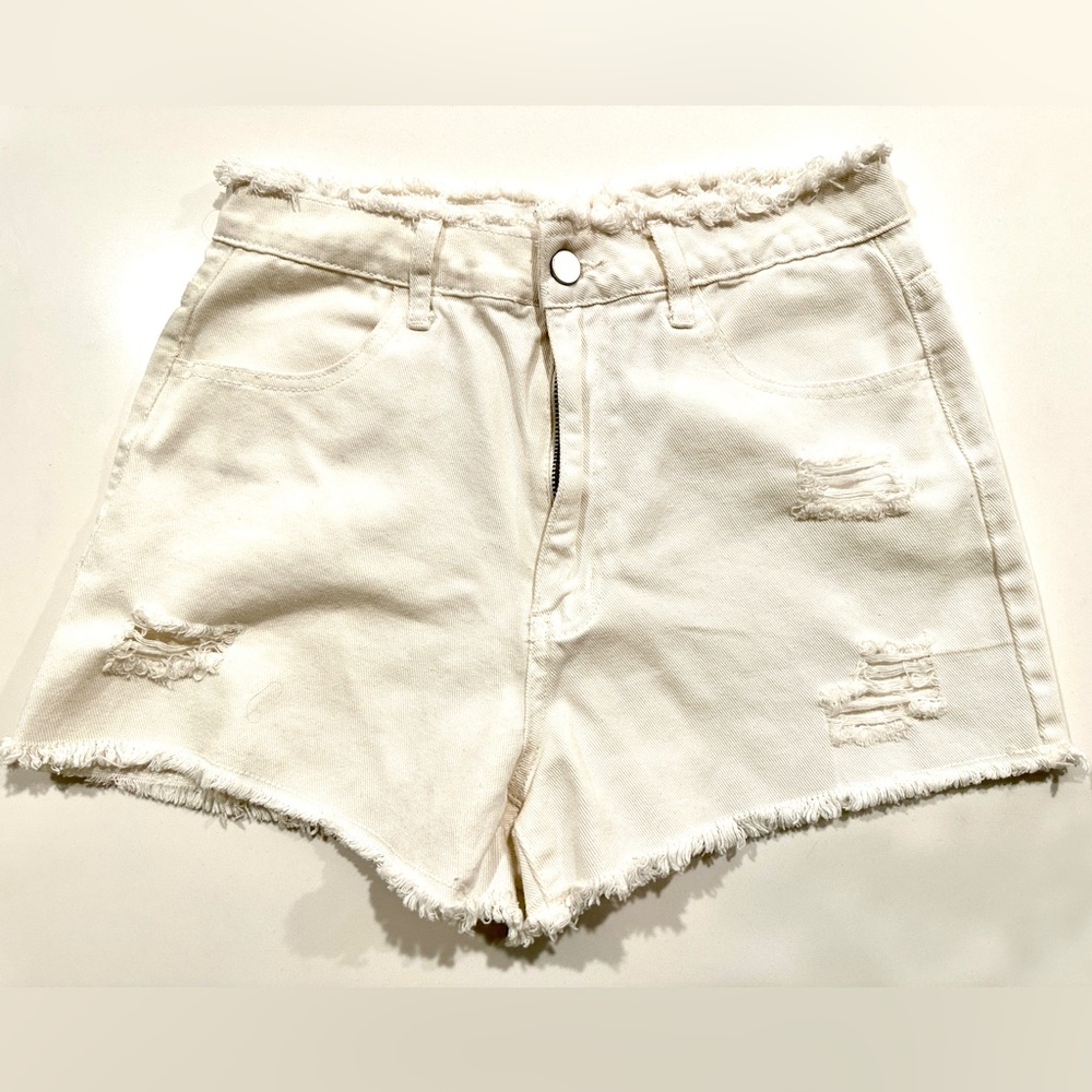 Shein, white shorts. High-waisted, cutoff denim, size L